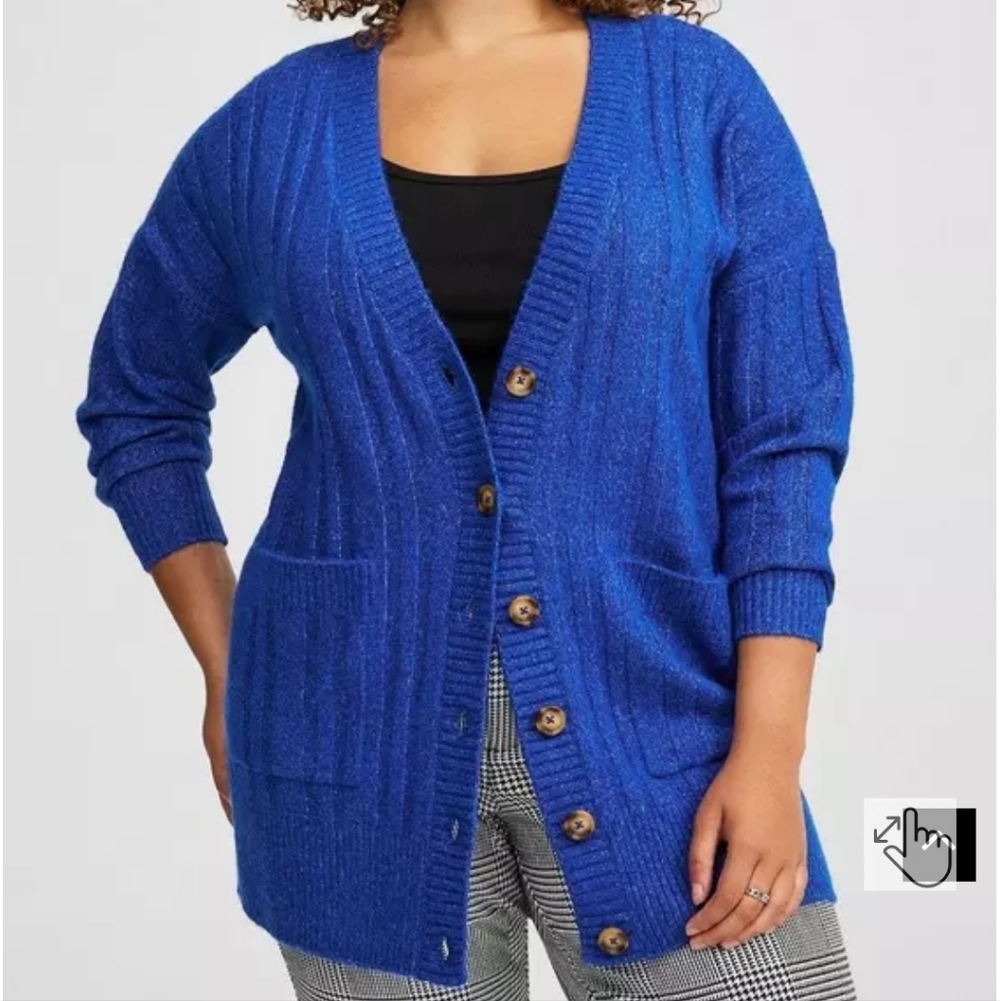 Torrid Vegan Cashmere Boyfriend Cardigan Sweater Blue Size 3X (22/24) NWT